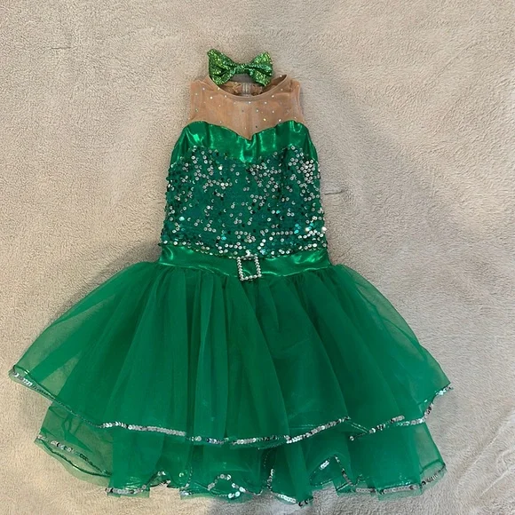 A Wish Come True Costumes | Green Dance Dress- Holiday Theme | Color: Green | Size: Child Medium